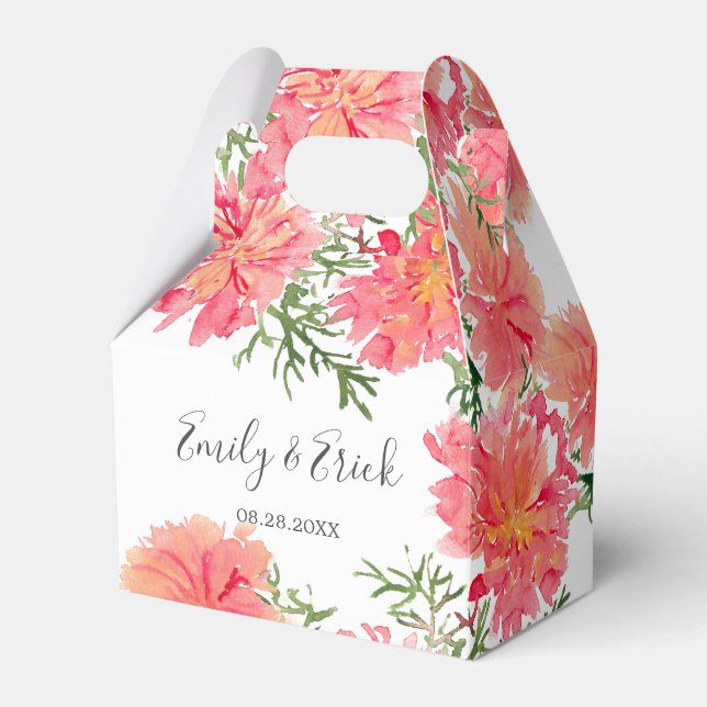 Orange and Pink Dahlia Flowers Wedding Favour Box (Front Side)