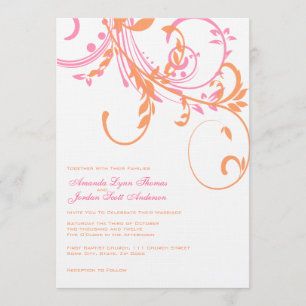 Orange and Pink Double Floral Wedding Invitation
