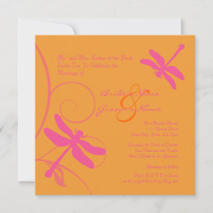 Orange and Pink Dragonfly Wedding Invitation