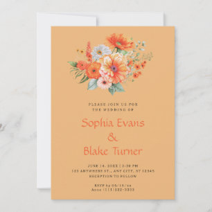 Orange And Pink Floral Bouquet Orange Wedding Invitation