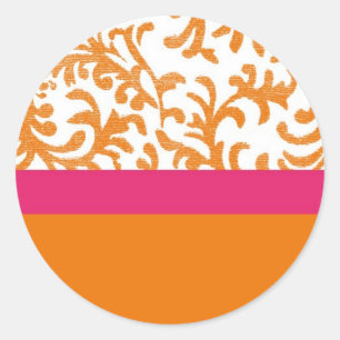 Orange and Pink Floral Pattern Classic Round Sticker