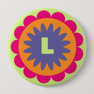 orange and pink floral shapes illustration 10 cm round badge