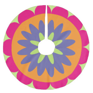 orange and pink floral shapes illustration brushed polyester tree skirt