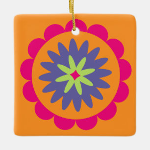 orange and pink floral shapes illustration ceramic ornament