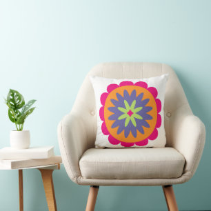 orange and pink floral shapes illustration cushion