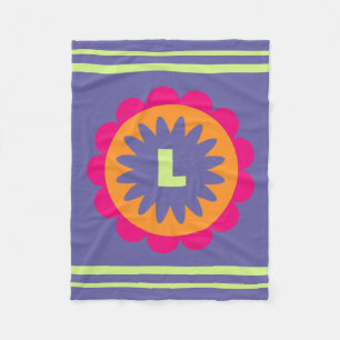 orange and pink floral shapes illustration fleece blanket