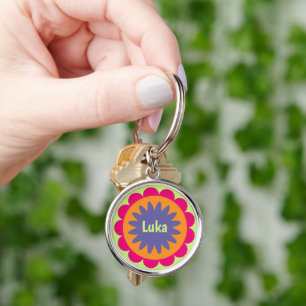 orange and pink floral shapes illustration key ring