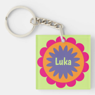 orange and pink floral shapes illustration key ring