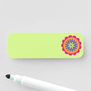 orange and pink floral shapes illustration name tag