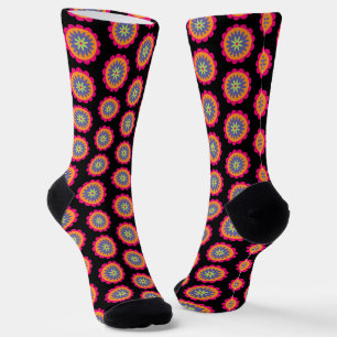 orange and pink floral shapes illustration socks