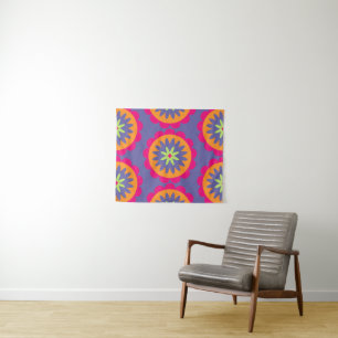 orange and pink floral shapes illustration tapestry