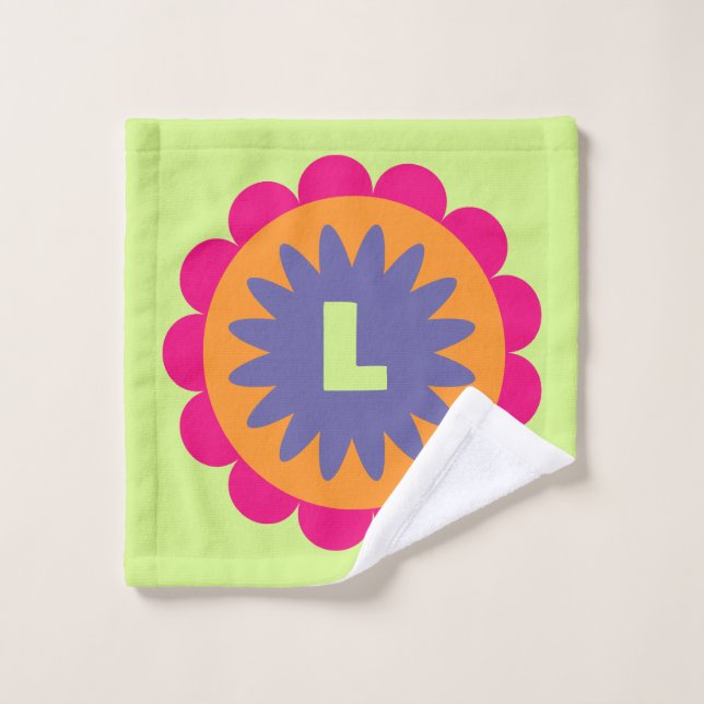 orange and pink floral shapes illustration wash cloth (Wash Cloth)