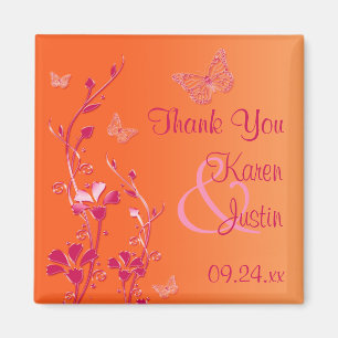 Orange and Pink Floral Wedding Favour Magnet
