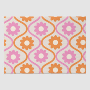 Orange and Pink Flowers on Mid Century Ogee  Tissue Paper