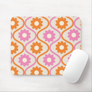 Orange and Pink Flowers on Retro Ogee  Mouse Mat