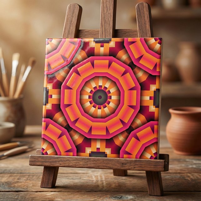 Orange and Pink Funky Mosaic Geometric Pattern Tile (Creator Uploaded)