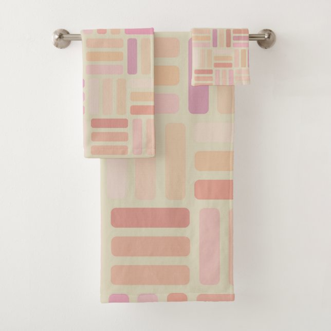 orange and pink Geometric Bath Towel Set (Insitu)