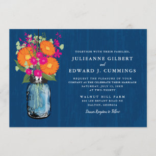 Orange and Pink Gerber Daisies Mason Jar Invitation