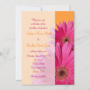 Orange and Pink Gerbera Daisy Wedding Invitation