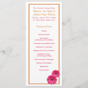 Orange and Pink Gerbera Daisy Wedding Program Programme