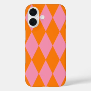 Orange and Pink Harlequin Checkered Design iPhone 16 Case