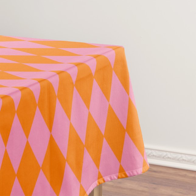 Orange and Pink Harlequin Checkered Design  Tablecloth (Creator Uploaded)