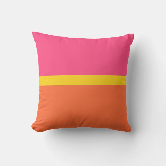 Orange and Pink Horizontal Stripe Colour Block Cushion (Front)