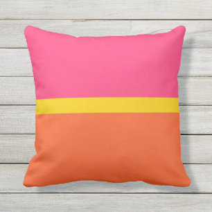 Orange and Pink Horizontal Stripe Colour Block Cushion