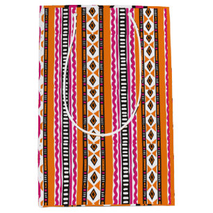 Orange and Pink Kente African Pattern Medium Gift Bag