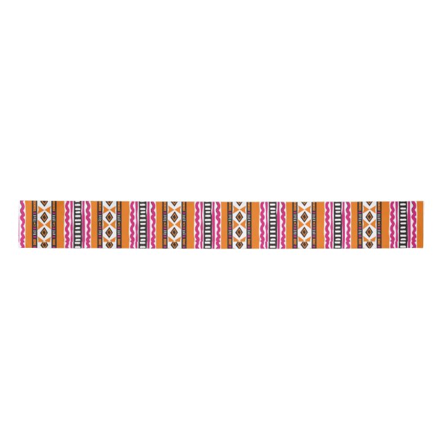 Orange and Pink Kente African Pattern Satin Ribbon (Front)