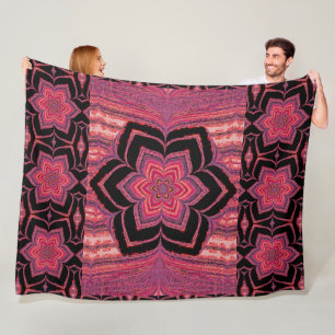 Orange and Pink Lotus in Black Fleece Blanket