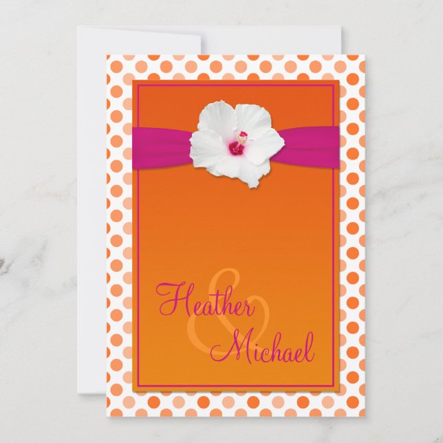 Orange and Pink Polka Dot Wedding Invitation (Front)