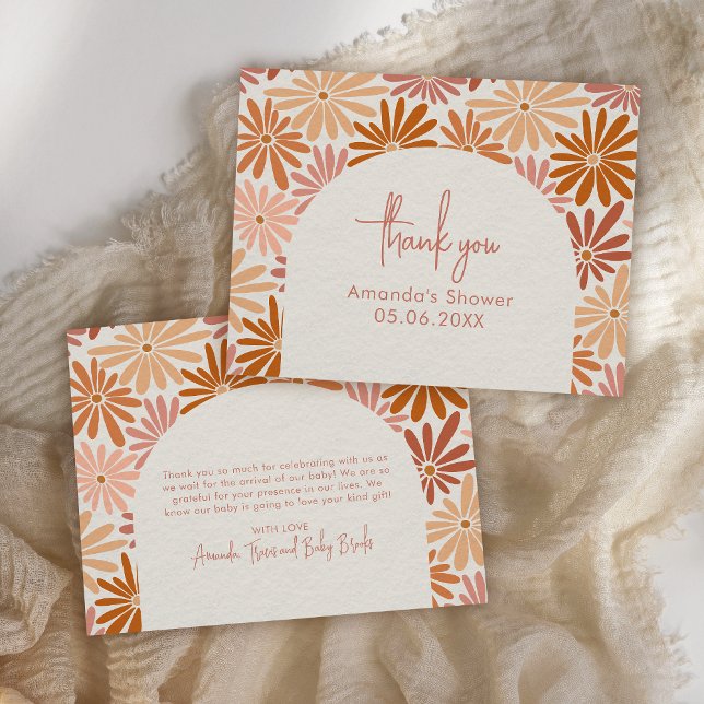 Orange and Pink Retro Floral Groovy Baby Flat Thank You Card (Creator Uploaded)