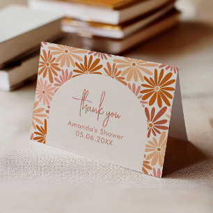 Orange and Pink Retro Floral Groovy Baby Folded Thank You Card
