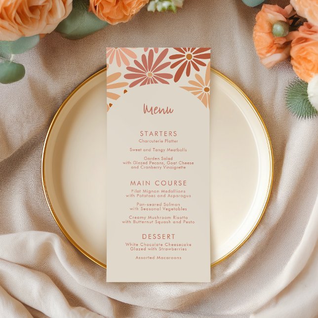 Orange and Pink Retro Floral Groovy Baby Shower Menu (Creator Uploaded)