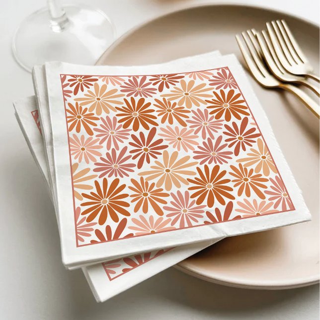 Orange and Pink Retro Floral Groovy Baby Shower Napkin (Creator Uploaded)