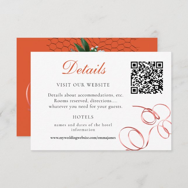 Orange and Pink Rose Detail Accommodation RSVP Card (Front/Back)