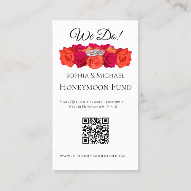 Orange and Pink Roses-Wedding Rings-Registry- Business Card (Back)