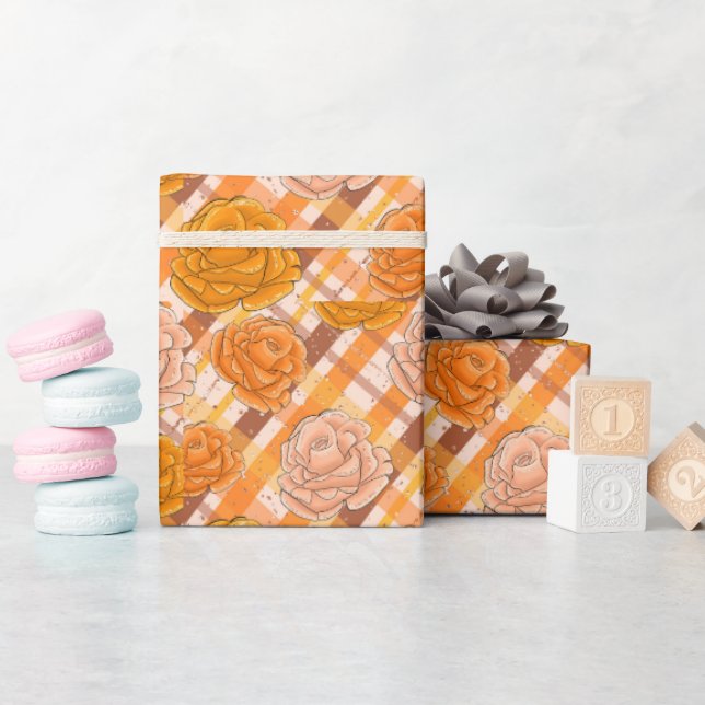 Orange And Pink Roses Wrapping Paper (Baby Shower)