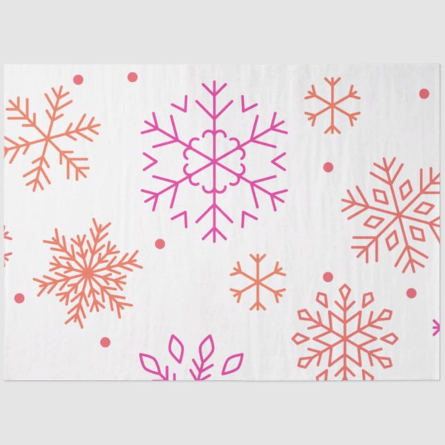Orange and Pink Snowflakes White Christmas Tissue Paper (Front)