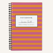Orange And Pink Striped Personalised Notebook