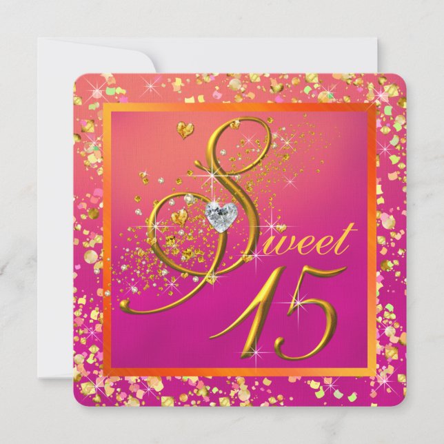 Orange and Pink Sweet Fifteen Party Invitation (Front)