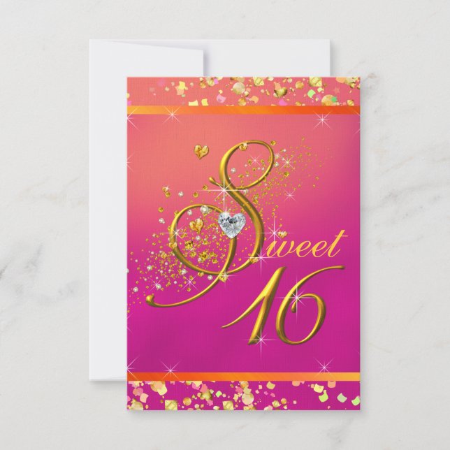 Orange and Pink Sweet Sixteen Party Invitation (Front)