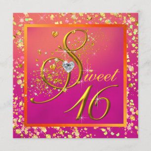 Orange and Pink Sweet Sixteen Party Invitation