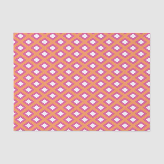 Orange and Pink Tribal Diamond Ikat Pattern Tissue Paper (Front)