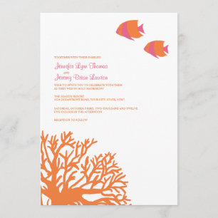 Orange and Pink Tropical Coral Wedding Invitation