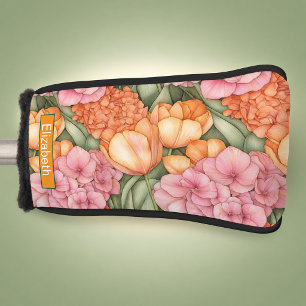 Orange and Pink Tulip Flowers Personalised Golf Head Cover