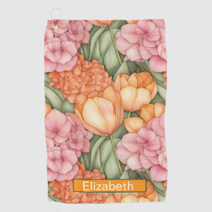 Orange and Pink Tulip Flowers Personalised Golf Towel