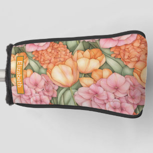 Orange and Pink Tulip Flowers Personalized Golf Head Cover