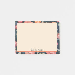 Orange and pink watercolor floral personalised post-it notes